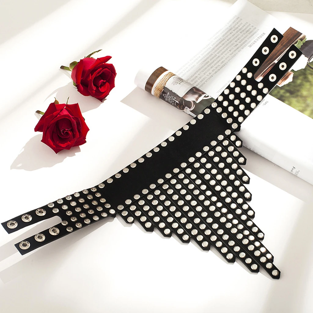 

Choker Necklace Faux Leather Studded Rivets Belt Unisex Clavicle Necklace