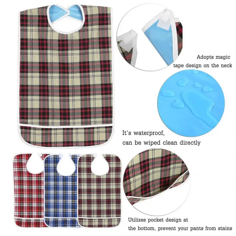 Терапевтический водонепроницаемый нагрудник для взрослых 3 цвета моющийся еды