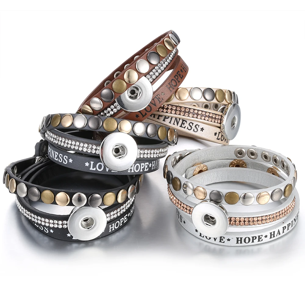 Новые ювелирные браслеты с кнопками 18 мм кожаные защелками многослойные