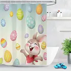 Набор занавесок для душа с пасхальным Кроликом, забавный мультяшный кролик с улыбкой, поздравление с красочным пасхальным яйцом, декорирование весеннего праздника, ванной комнаты