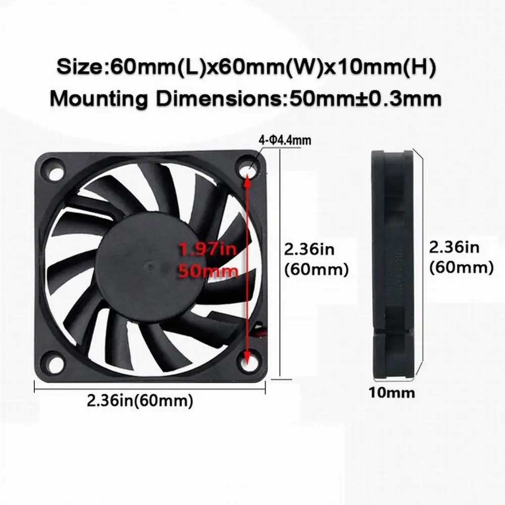 

2 Pieces Gdstime 2Pin DC 5V 12V 24V 24 Volt 6cm 60x60x10mm 60mm Dual Ball Bearing Brushless Cooling Fan 60mm x 10mm Cooler
