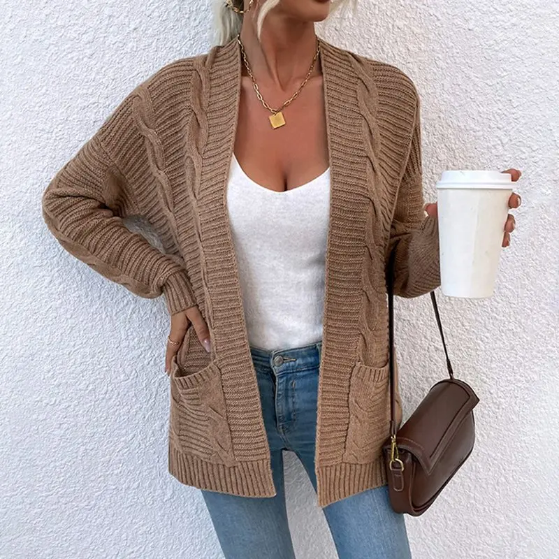 

2021 Autumn Spring Women's Sweaters V-Neck Cardigans With Pockets Knit Jacket Coat Oversized Fashionable Korean Lady Knitwears
