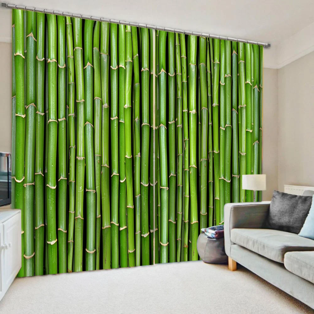 

Custom green bamboo curtain thickened windshield blackout curtains 3d curtains