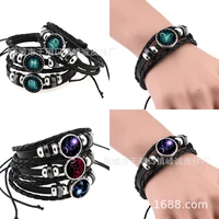 12 constellation leather time gemstone bracelet for women mens colorful starry sky luminous bracelet couple jewelry wholesale