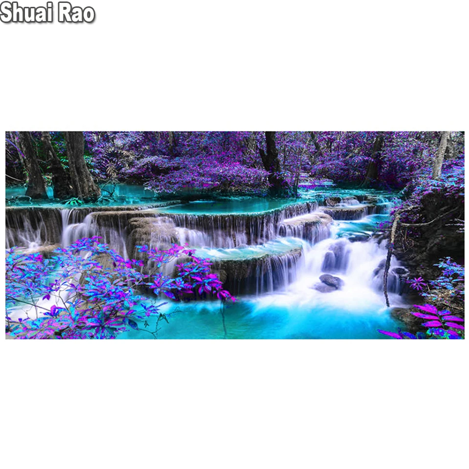 

120x60cm 5D full square/round Diamond Painting Purple waterfall Scenery Rhinestone Embroidery Diamond Mosaic Cross Stitch Decor