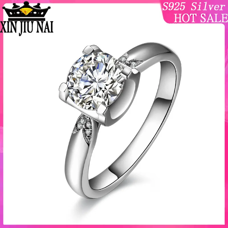 

sterling silver classic popular original fashion inlaid zircon ladies jewelry holiday Four-claw mosaic championship men ring