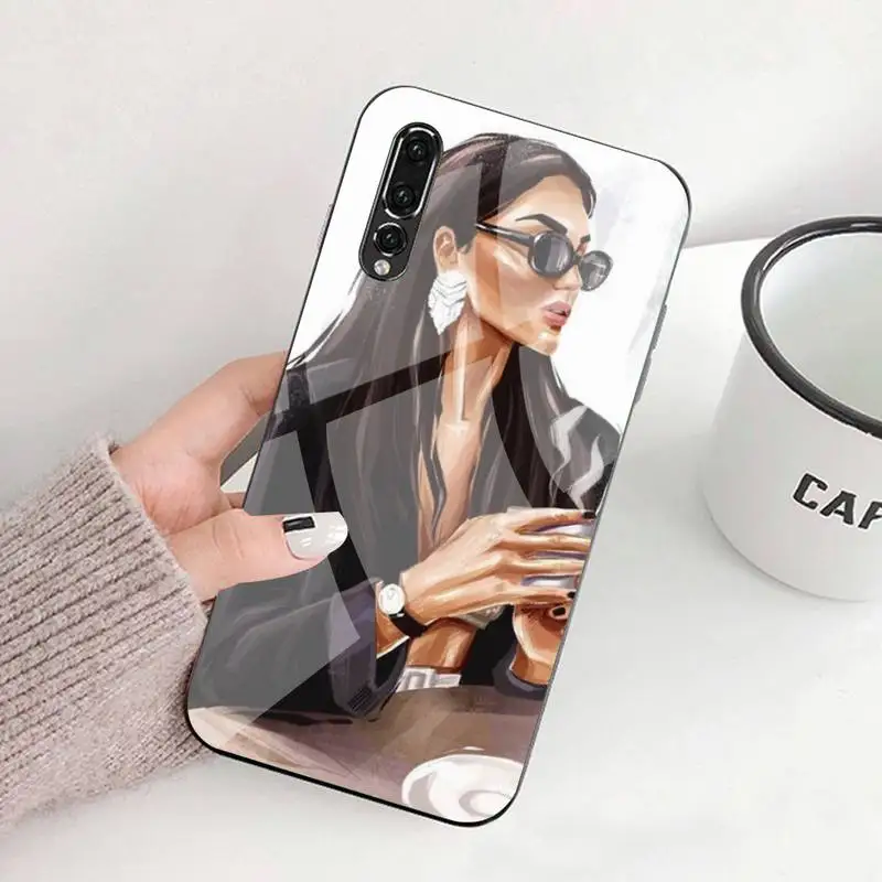 

ZFGHSHYQ Princess Female Boss Phone Case Tempered Glass For Huawei P9 10 Plus 20 Pro Mate9 10 20 20pro Honor7A 8X 9 10 Nova3i 5