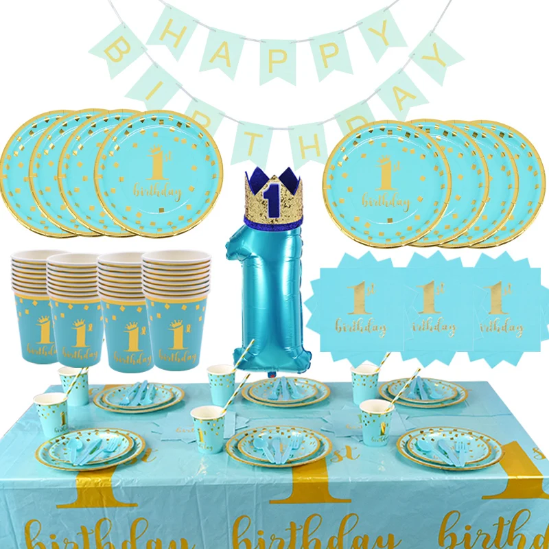 1 й мальчик/девочка день рождения декоративные принадлежности синий/розовый