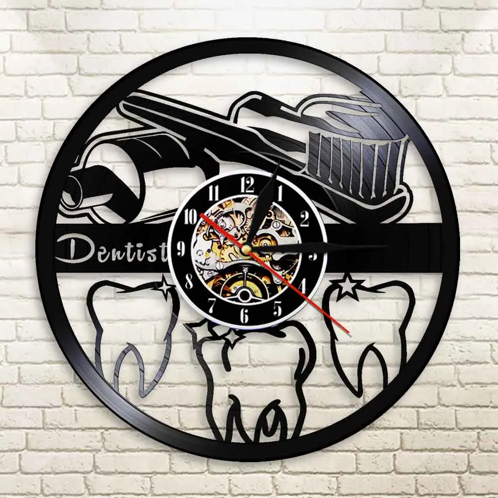 Стоматологическая виниловая запись настенные часы Teethbrush и гигиена полости рта