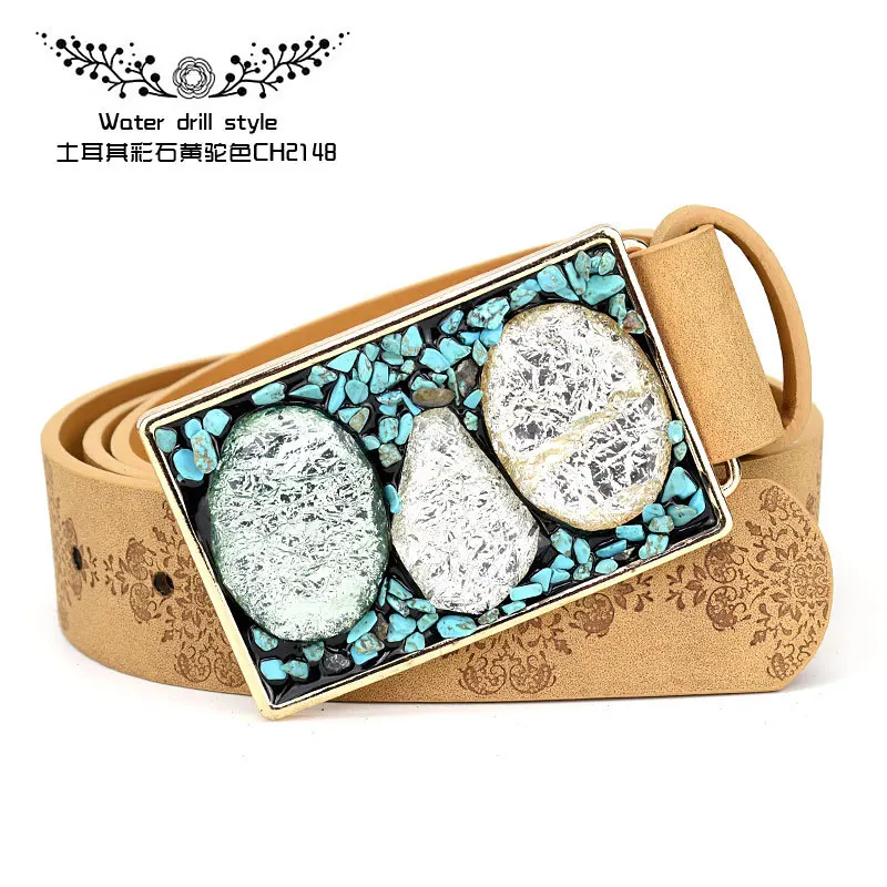 Women Vintage emboss Belt Alloy Smooth Buckle Inlaid Color Stone Buckles Head Personality Decorative 3.5cm waistband