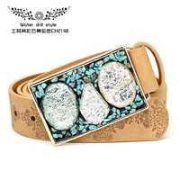 women vintage emboss belt alloy smooth buckle inlaid color stone buckles head personality decorative 3 5cm waistband
