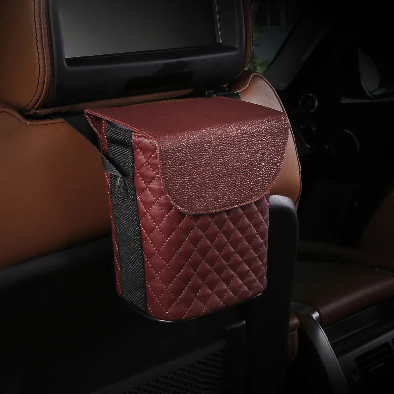 

Car Backseat Hanging Trash Pockets Leather Organizers Multi-Functional Portable Rubbish Waste Storage Box