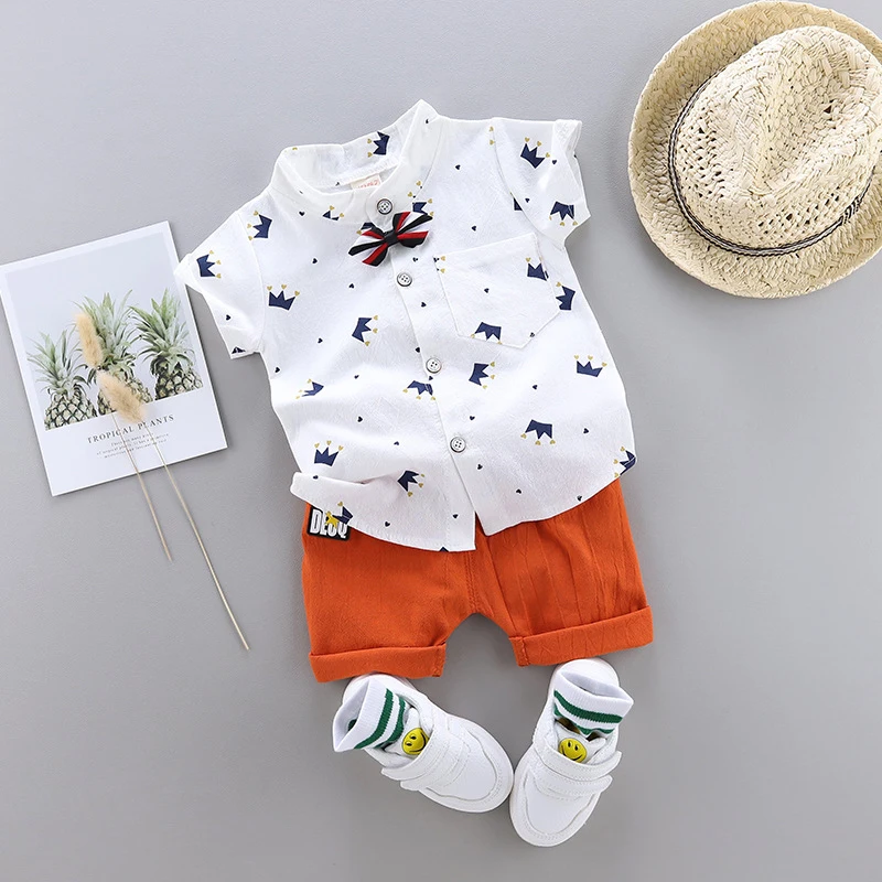 IENENS Summer Baby Boys Clothes Clothing Sets Kids Short Sleeve Shirt + Shorts Outfits 1 2 3 4 Years Child Bow Tie Shirts Suits |