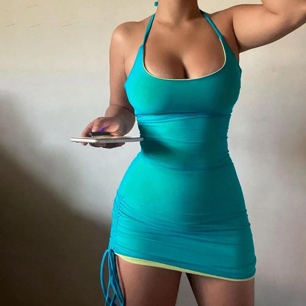 

Облегающее платье из сетчатой ткани с воротником-хомутом для маленьких девочек мини-платье с мини-платьем для женщин, костюм с сексуальным ...