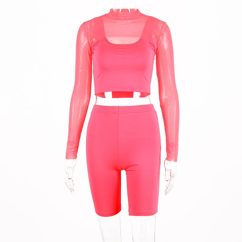 Женский комплект из 3 предметов для фитнеса сексуальные сетчатые шорты