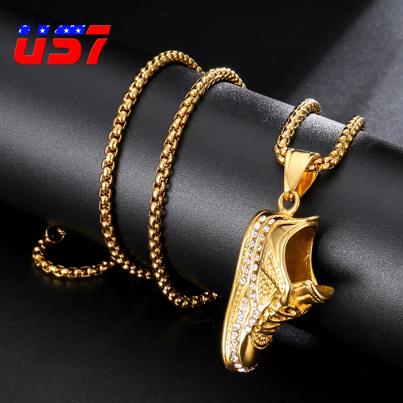 US7 Bling туфли со стразами в форме кулона & ожерелья Золото Цвет 316L из нержавеющей