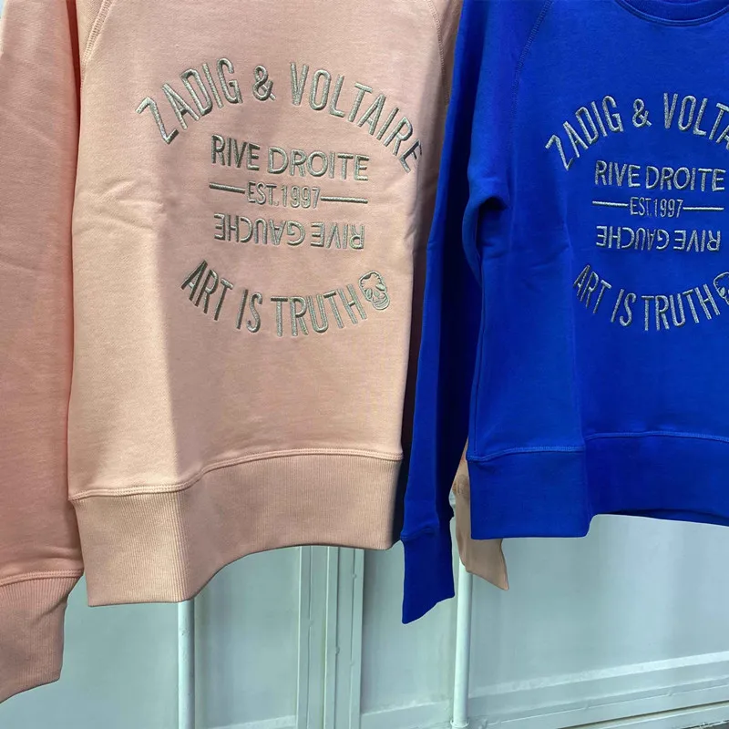 

Embroidery Letter Sweatshirts Women's 100% Cotton O-neck Long Sleeve Ladies Casual Pullover 2021 New Early Autumn