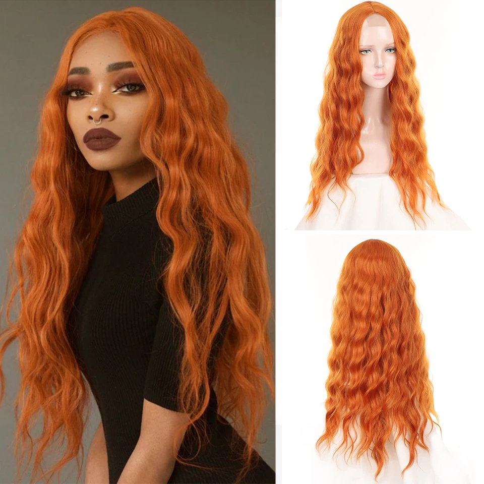 

Длинные вьющиеся волосы houyan, оранжево-коричневый синтетический парик, парик на сетке спереди, синтетический женский парик для косплея