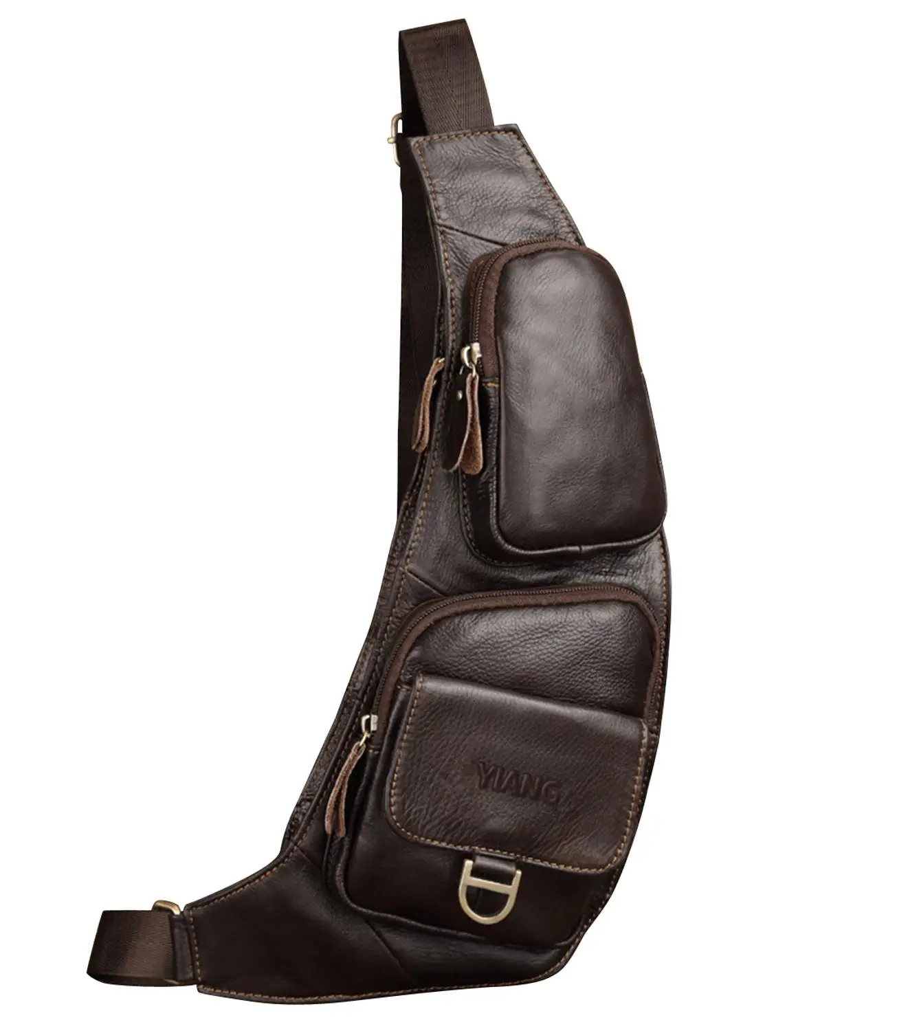 Мужские нагрудные сумки из натуральной кожи через плечо с несколькими карманами