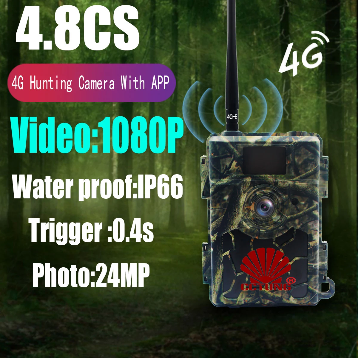 

4.8CS 24MP 4G Trail Hunting Camera with Night Vision Infrared Scouting Waterproof For Outdoor Wildlife Monitoring by Mobile APP