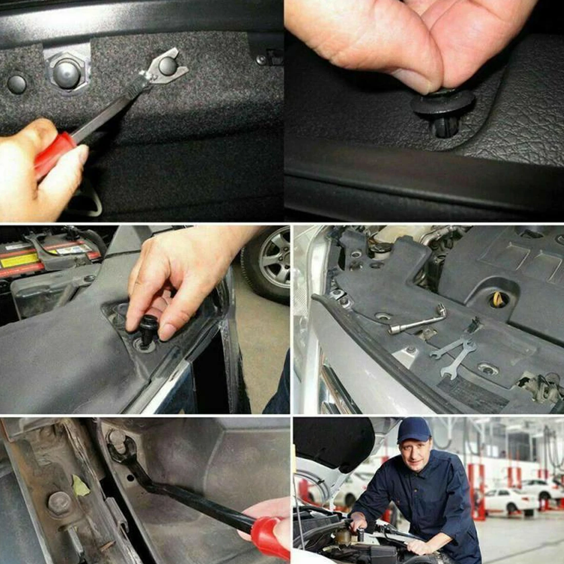 

100pcs Mixed Universal Fastener Kit Car Bumper Fastener Clips Body Push Retainer Pin Rivet Door Trim Panel Retainer Removal tool