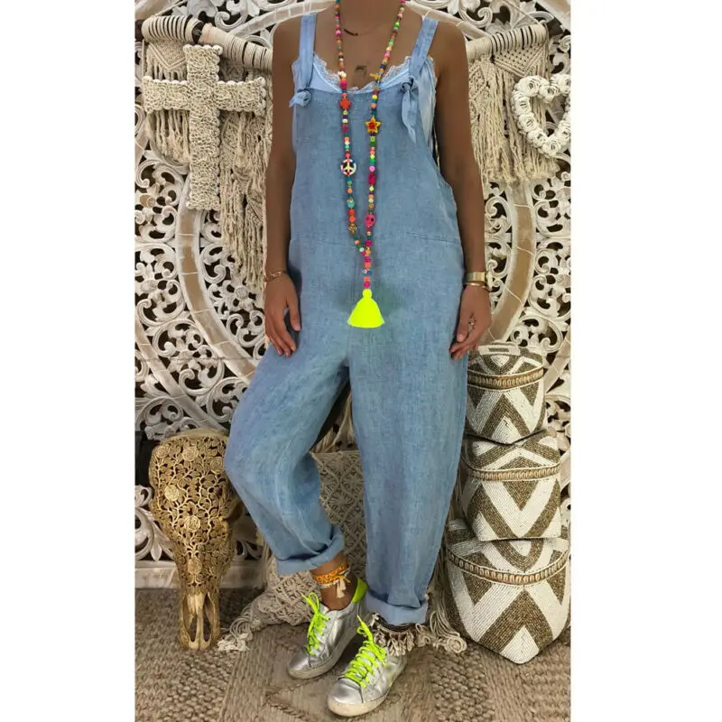 Женский джинсовый комбинезон на бретельках модный прямой без рукавов с