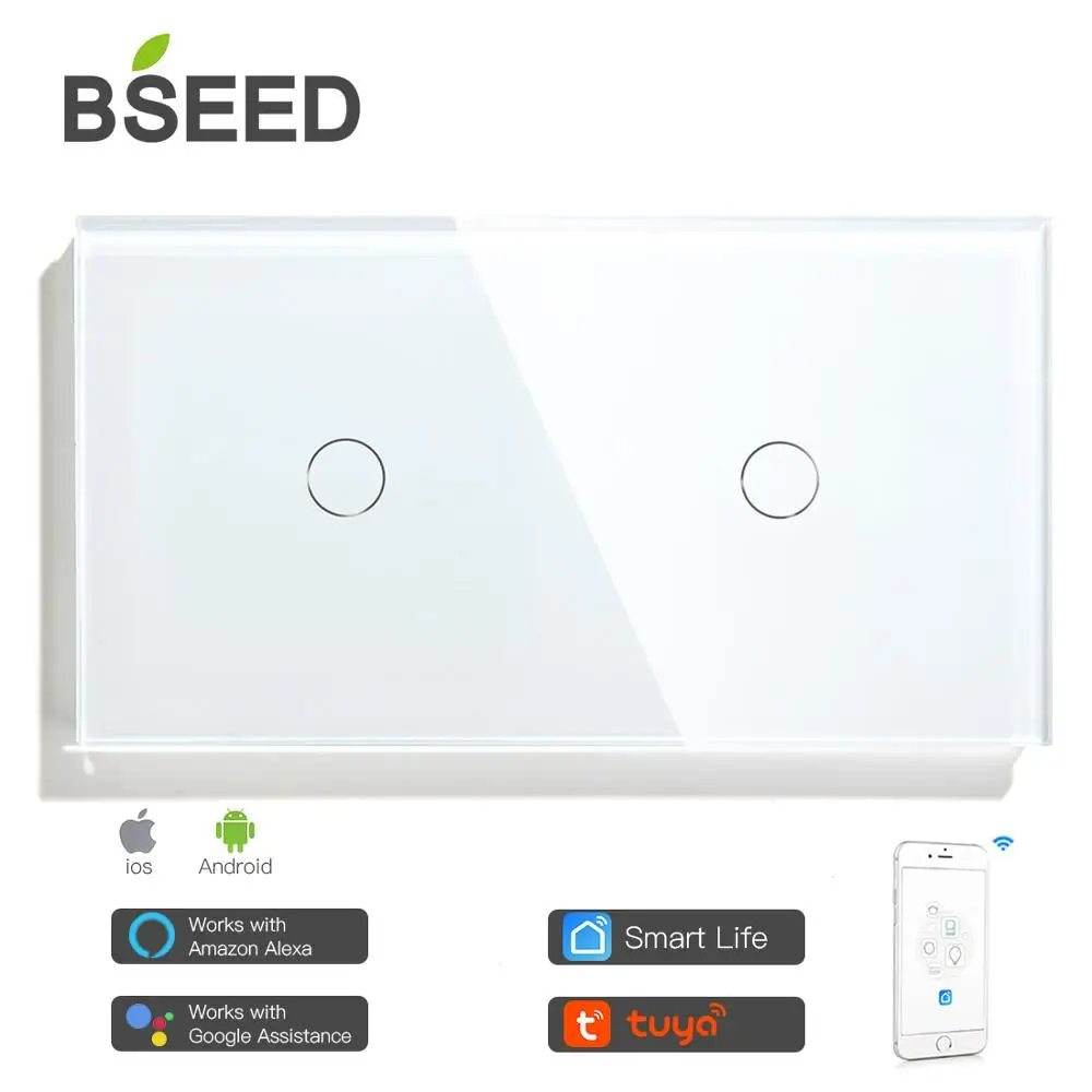 Bseed Mvava Smart 2 Gang Wi-Fi Управление сенсорный выключатель работать с Tuya157mm светильник