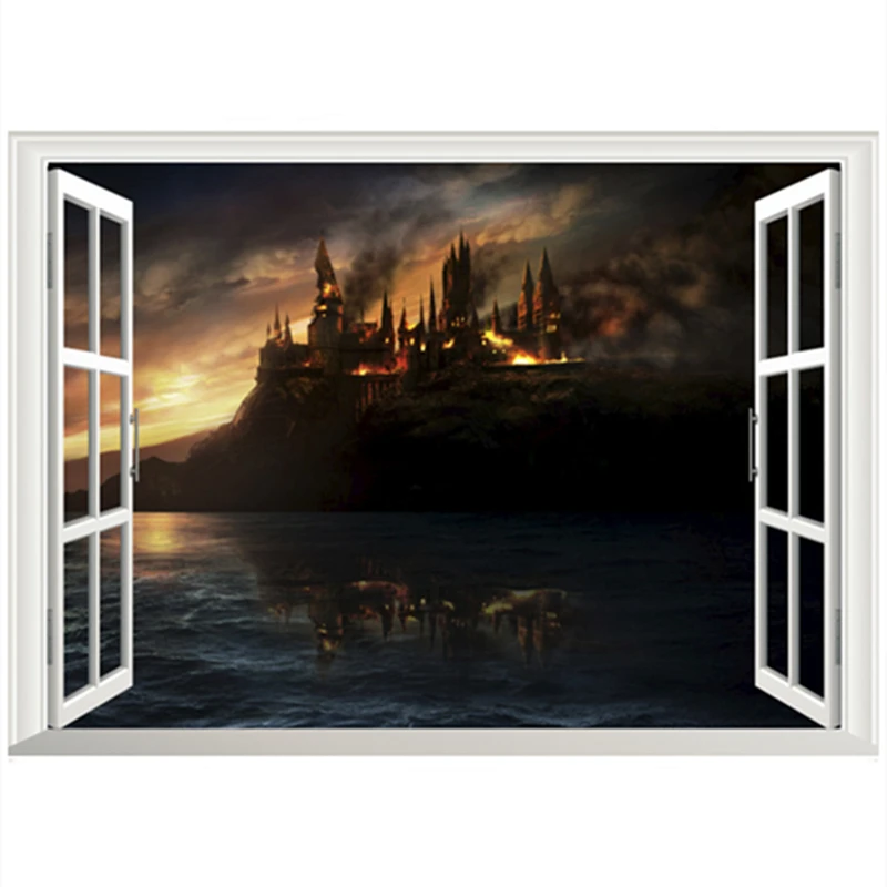 Фэнтези Замок 3d поддельные окна роспись магический мальчик виниловые наклейки