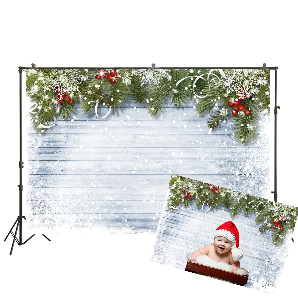 Снежинки Рождество дерево фон для фотосъемки деревенский деревянный пол