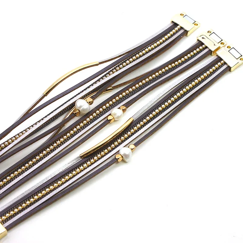 Многослойные жемчужные браслеты D & для женщин металлические шармы модные