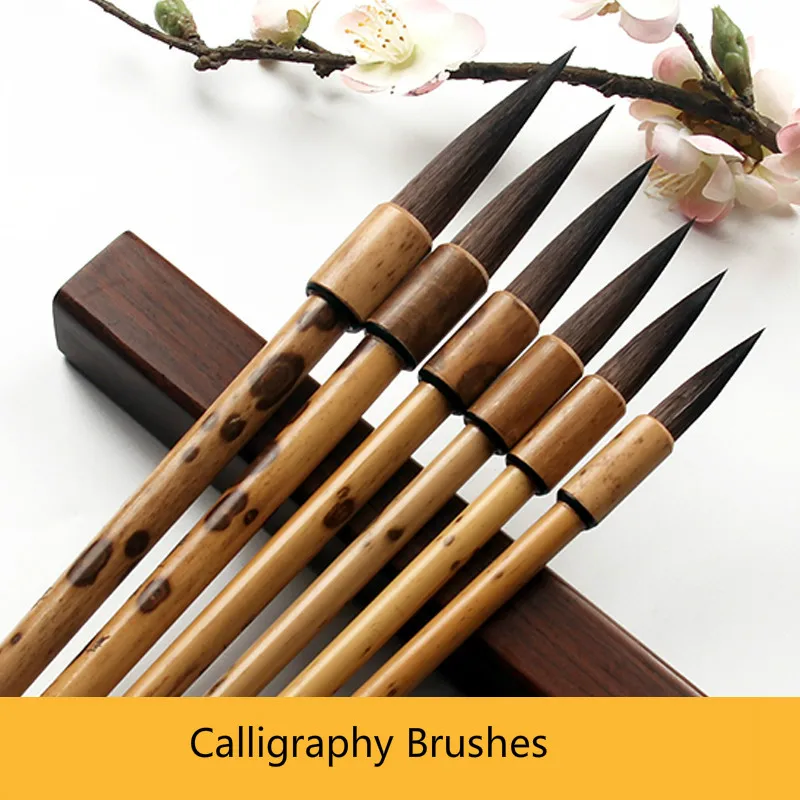 6pcs Chinese Painting Calligraphy Brushes Pen Sets Weasel Hair Brush Bamboo Pole Pen Signature Drawing Art Craft Supply