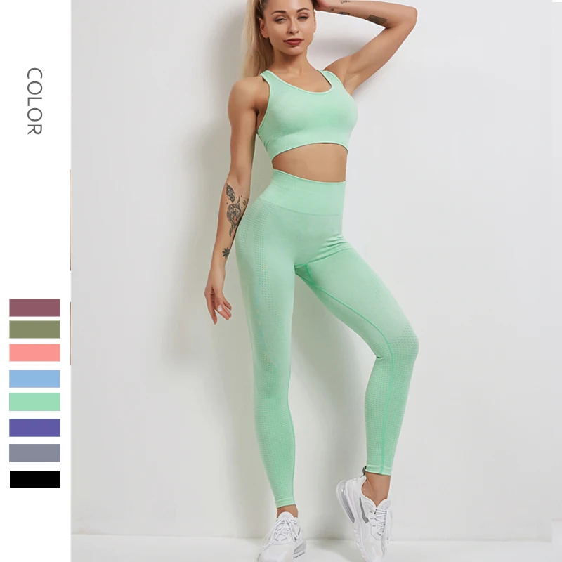 

Sexy Women's Running Sets Breathab Bra Top+Seamless High Waist Leggings Fitness Long Pant for Gym Workout Yoga 2 Pieces Clothing
