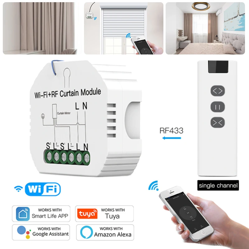 

Модуль переключателя для штор Smart Life с Wi-Fi, RF модуль дистанционного управления для роликовых затворов, работает с приложением Wi-Fi для Tuya, Google ...