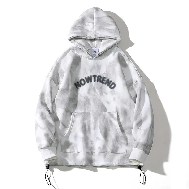 

Street Hipster Tie Dye Plus Velvet Hooded Sweatshirts Men Harajuku Letter Print Pullover Winter Couple Thicken Hoodies Oversize