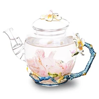 tea set wedding high grade flower tea kettle hand painted kungfu teapot heat resistant glass single pot enamel color teapo