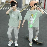 boys suit childrens clothing 2021 new boy western style two piece summer handsome short sleeved gray pants