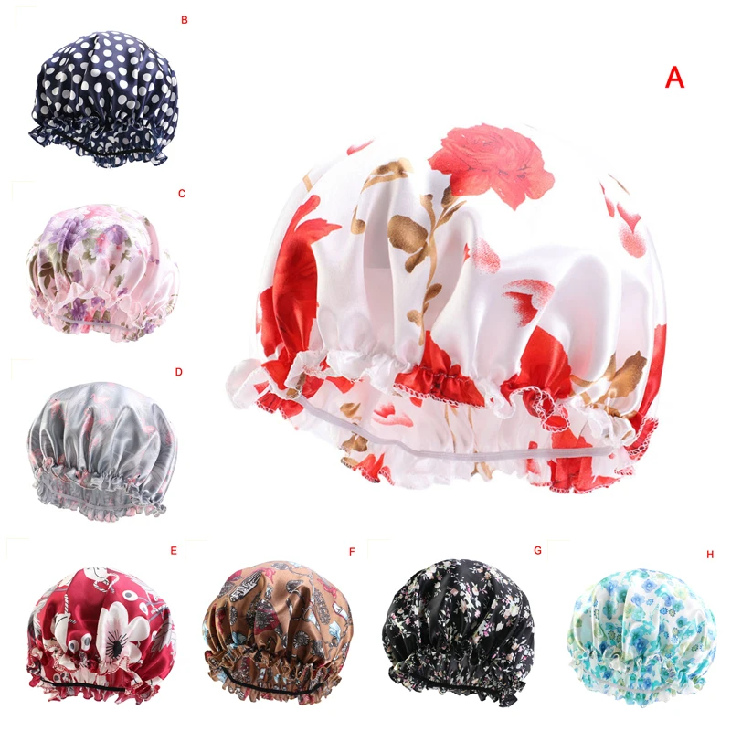 

1Pcs Many Choice Bath Hat Waterproof Shower Hair Cover Shower Caps Bathroom Women Supplies Elastic Band Cap