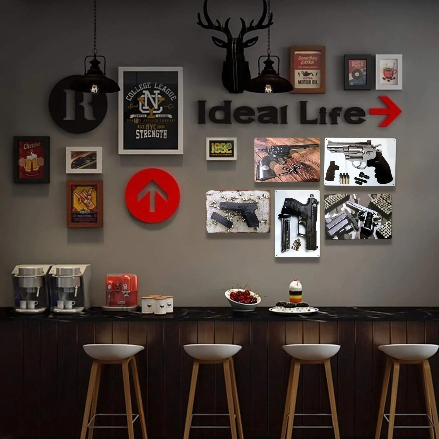 

Handgun Tin Sign Metal Shield Arched Tin Sign Iron Sheet Painting Gun Metal Sign Wall Poster 8x12