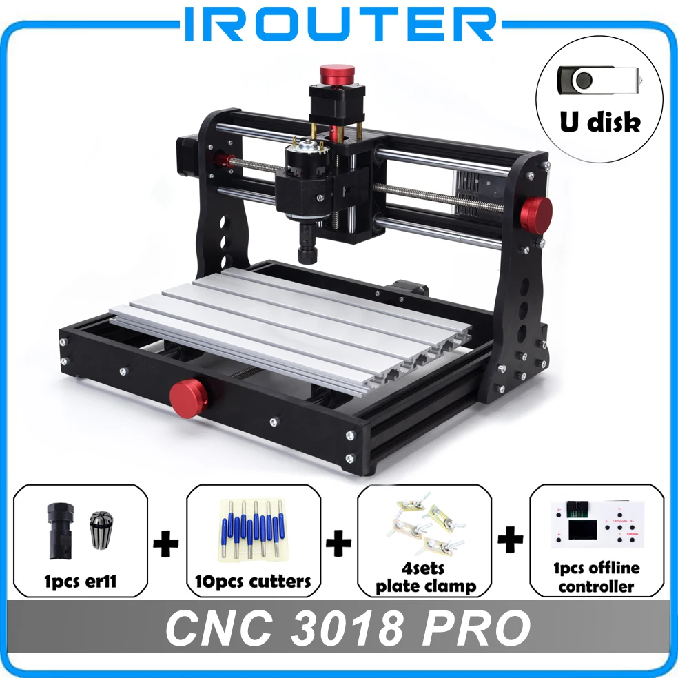 Лазерный гравировальный станок CNC3018Pro фрезерный для работ с деревом ПВХ ER11 -