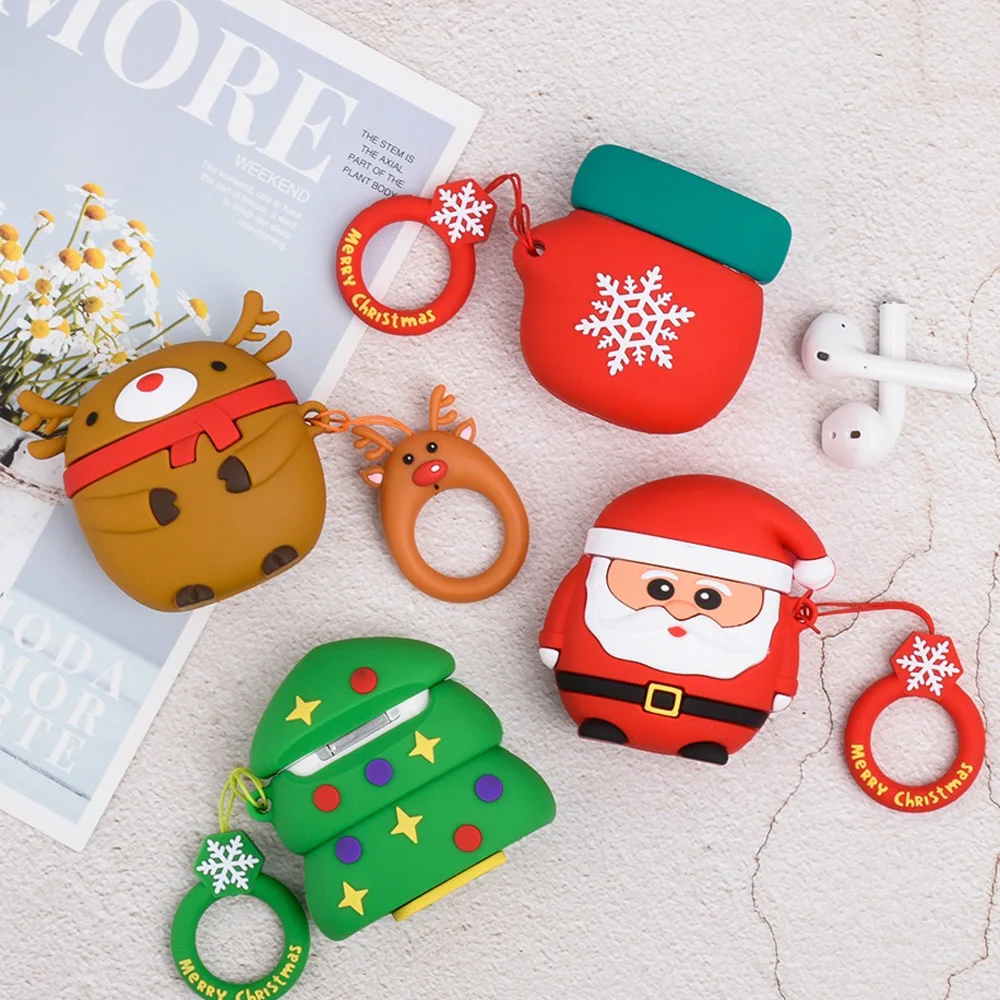 

3D Case For Apple AirPods 2 Earphone Soft Case For Apple Air Pods 1 Cute Cartoon Merry Christmas New Year Gift Case With Hooks