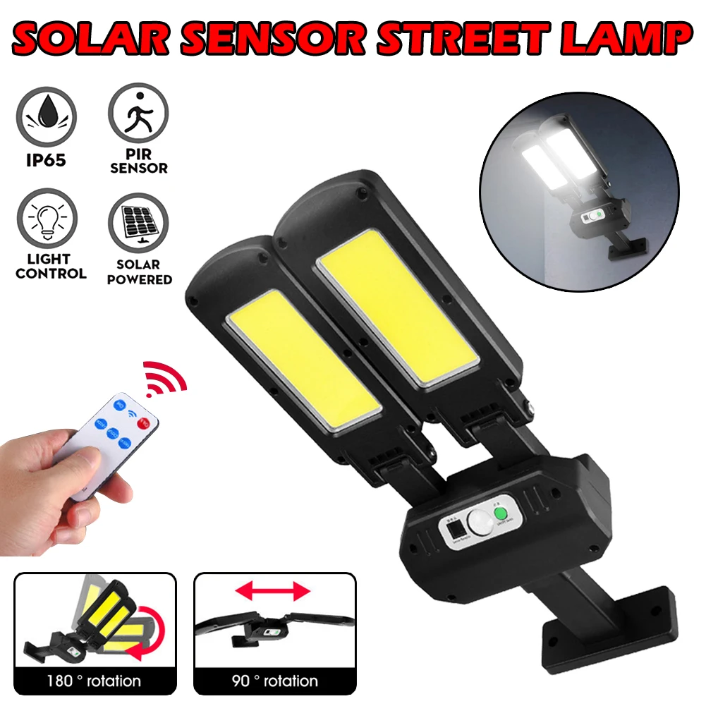 

3 Mode Solar Powered LED Light with 2 Heads Wall Light with Motion Sensor Remote Control Lamp for Corridor Porch Balcony Walls
