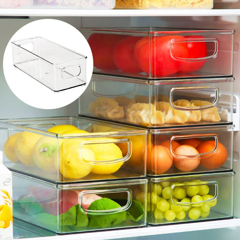 

Refrigerator Organizer Bins Stackable Fridge Organizers Cutout Handle Clear Seal Plastic Pantry Household Food Storage Rac