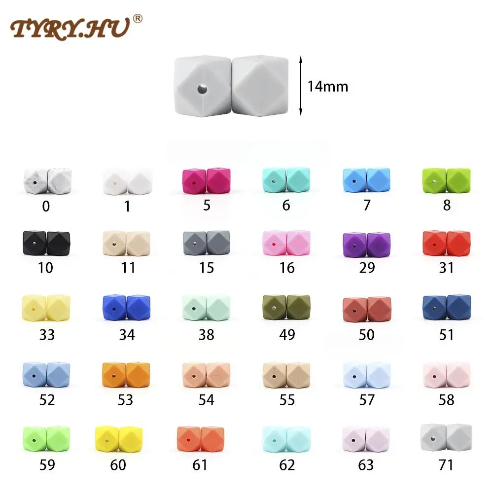 TYRY.HU-Cuentas de silicona hexagonales de 14mm para dentici&oacute;n de beb&eacute;, mordedor de beb&eacute;, juguete DIY, collar de regalo para Baby Shower, cadena de chupete, cuentas sueltas, 10 Uds.-4