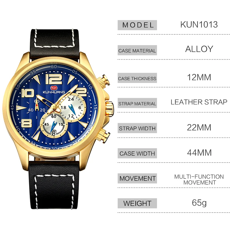 

Men Quartz Watch Multi-Function Movement Show Waterproof Date Luminous Chronograph Military Watches Sports Wristwatch GiftKH1013