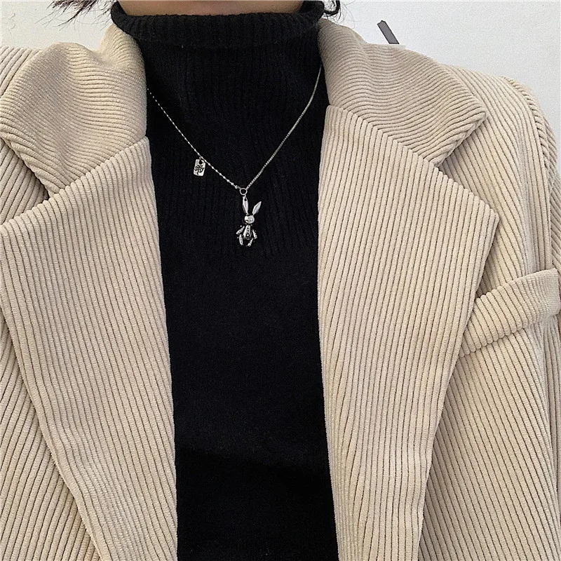 

Internet Celebrity Minimalist Cute Personality Rabbit Pendant Men Korean Style Hip Hop Cool Earth Necklace Women Ins