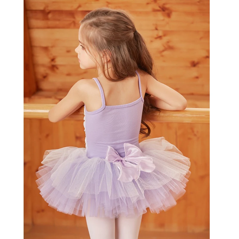 Girls Ballet Dance Tutu Dress Kids Children High Quality Short Long Sleeves Tulle V Back Bowknot Gymnastics Leotard Dance Wear