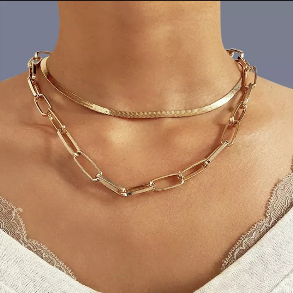

New Fashion Multi-style Snake Chain Necklace for Women Classic Gold Metal Thick Link Chain Choker Necklace Party Jewelry Gift