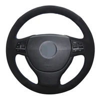 car steering wheel cover diy black genuine leather suede for bmw f10 523li 525li 2009 730li 740li 750li