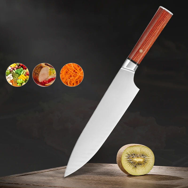 

8-дюймовый шеф-нож, острый Кливер, сашими, мясо, нарезка суши, 3-слойное покрытие, стальное лезвие, кухонные ножи, восьмиугольная ручка Dalbergia
