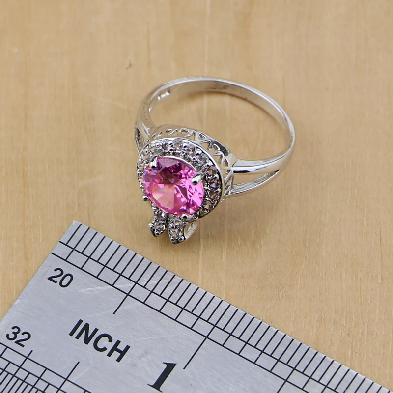 Прекрасный розовый Кубический Цирконий 925 серебряные ювелирные наборы для